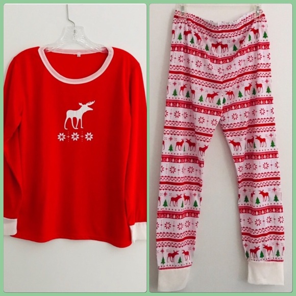 NWT Cozy Ladies Red Snowflake Moose Pajama Set Size Large - Picture 2 of 7